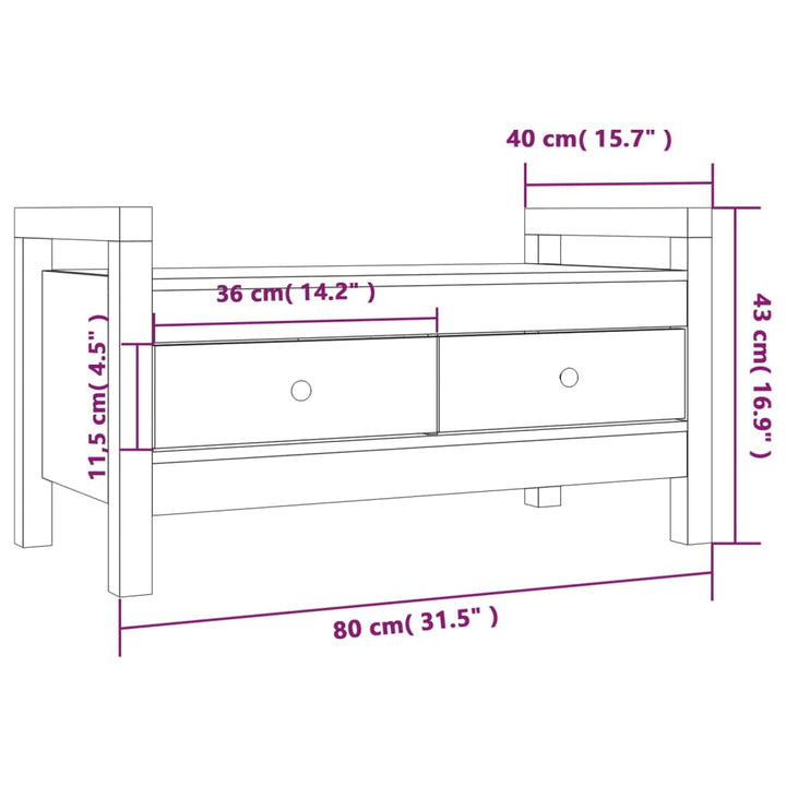 entrébænk 80x40x43 cm massivt fyrretræ sort