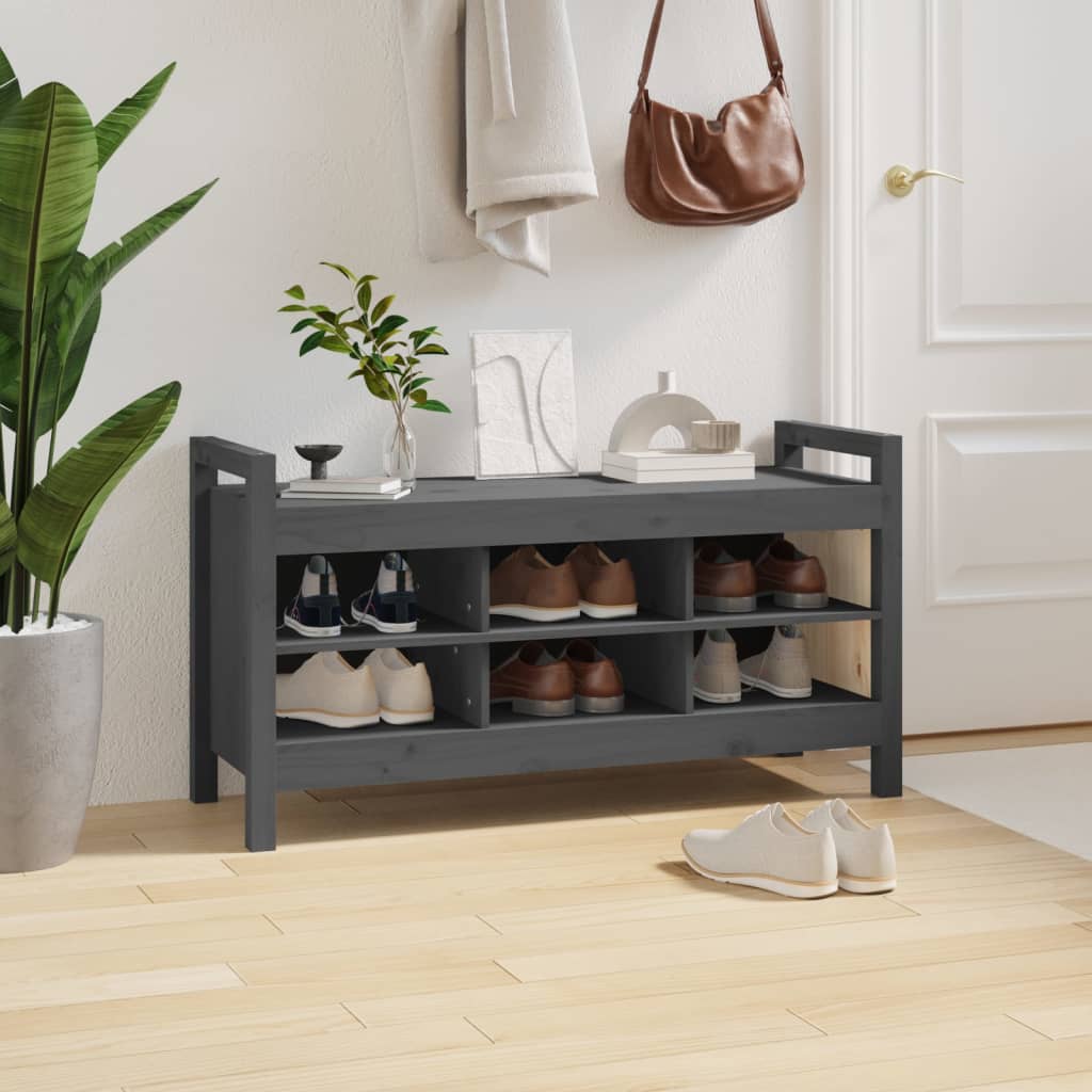 entrébænk 110x40x60 cm massivt fyrretræ grå