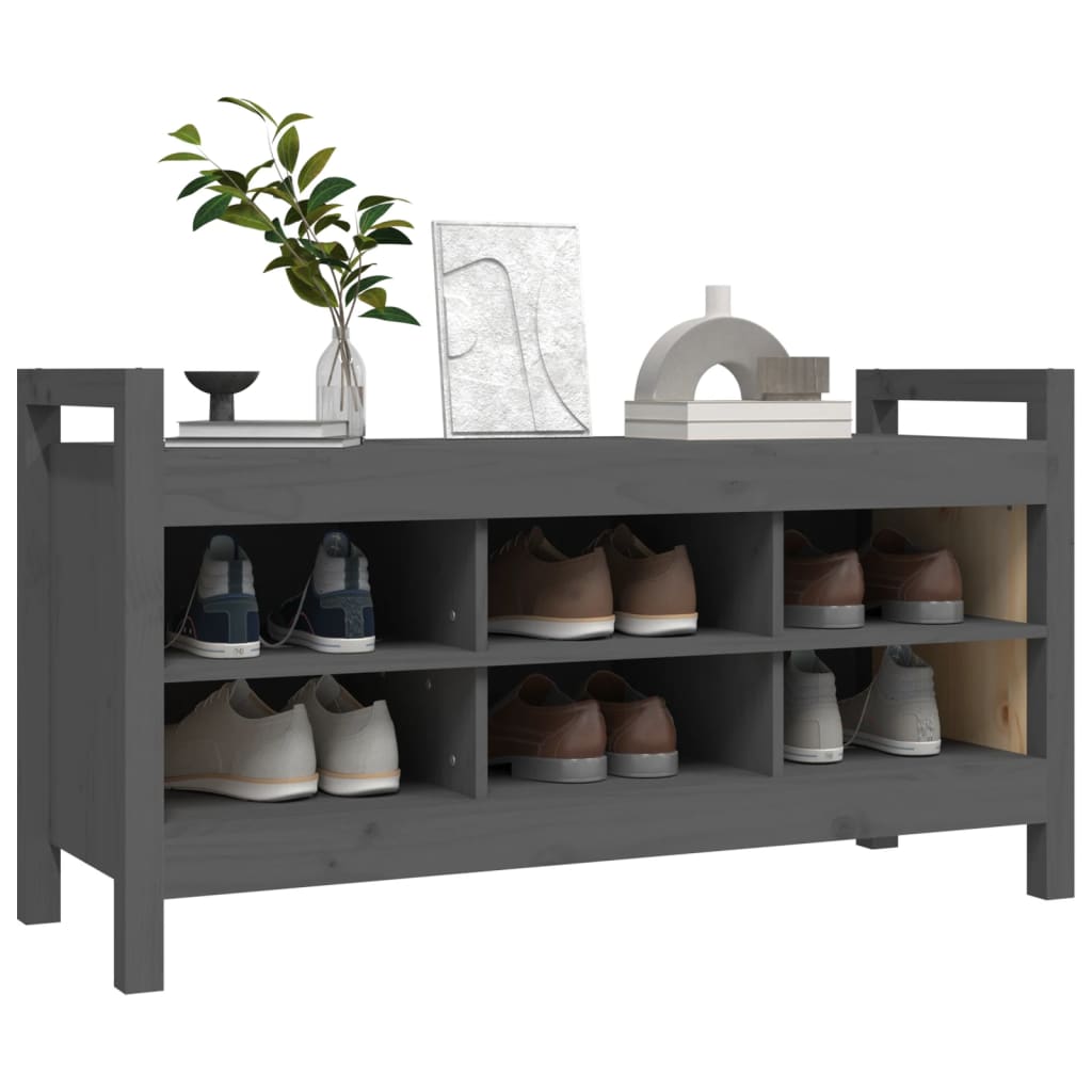 entrébænk 110x40x60 cm massivt fyrretræ grå