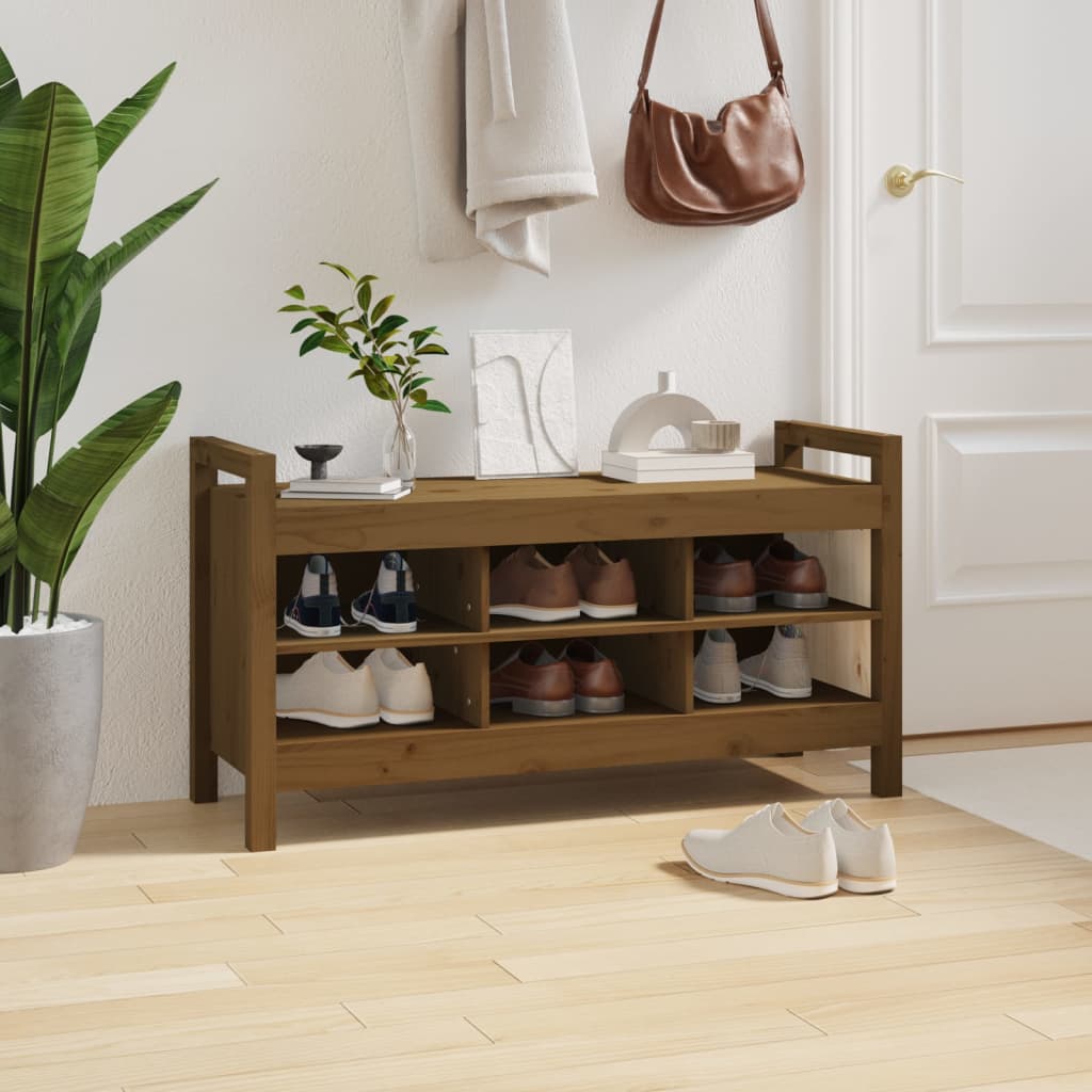 entrébænk 110x40x60 cm massivt fyrretræ gyldenbrun