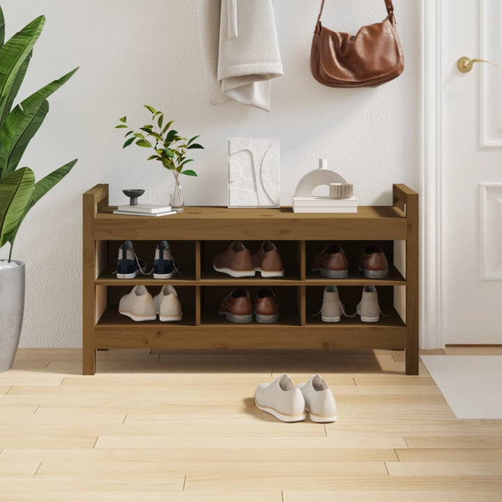 entrébænk 110x40x60 cm massivt fyrretræ gyldenbrun