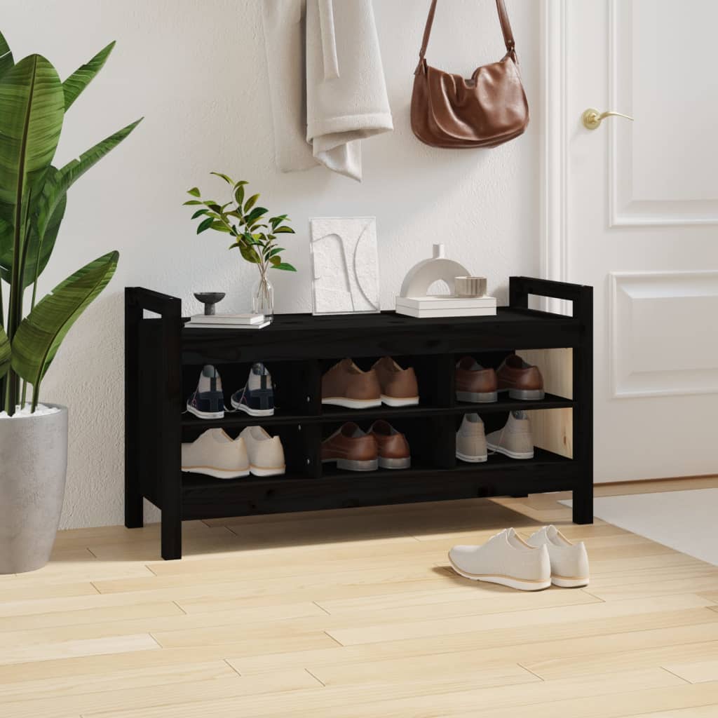 entrébænk 110x40x60 cm massivt fyrretræ sort