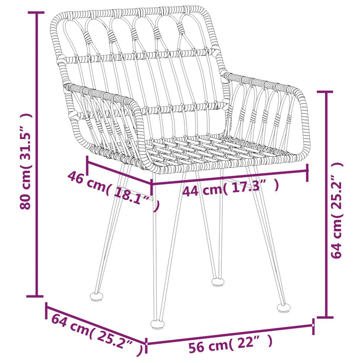havestole 2 stk. med armlæn 56x64x80 cm polyrattan sort