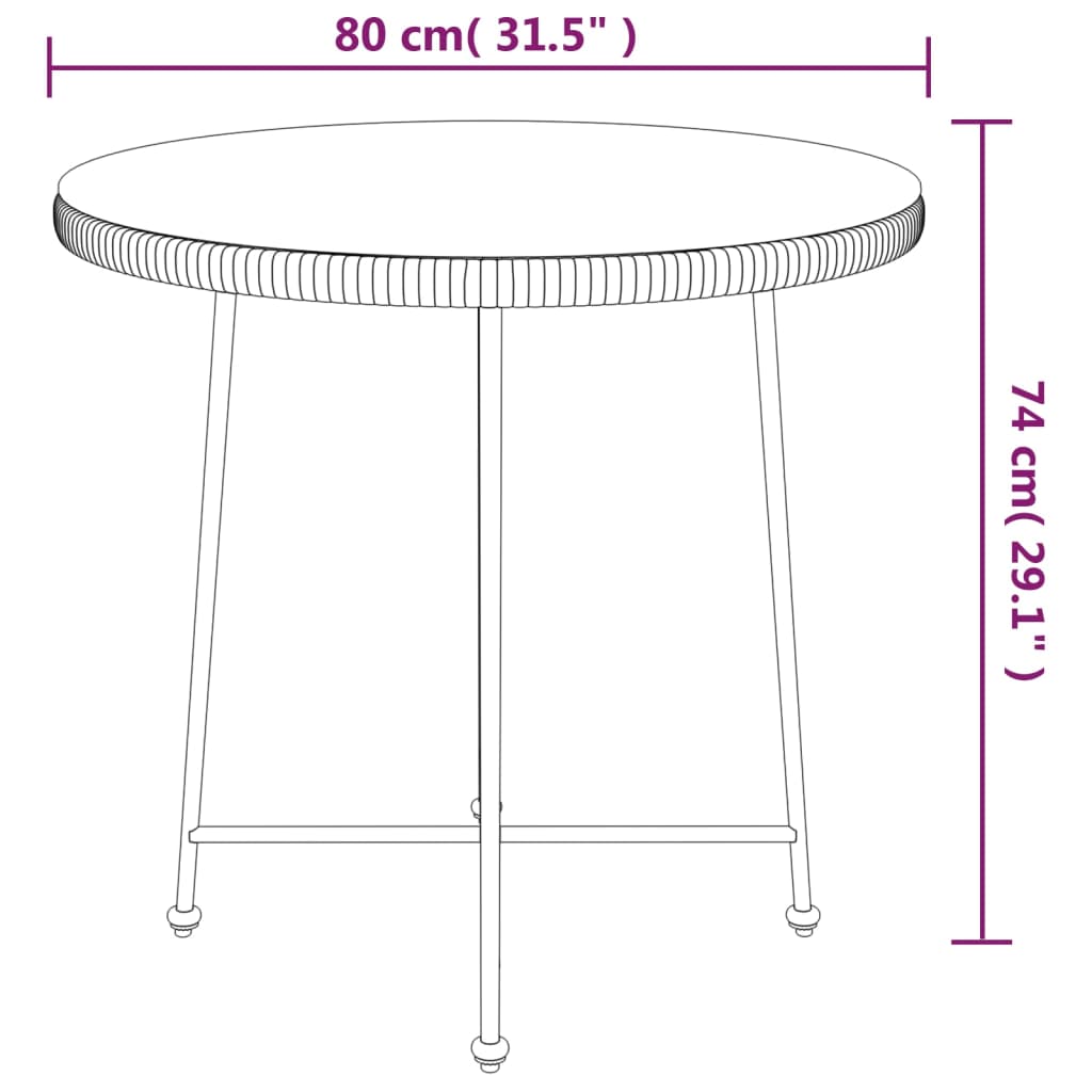 spisebord Ø80 cm hærdet glas og stål