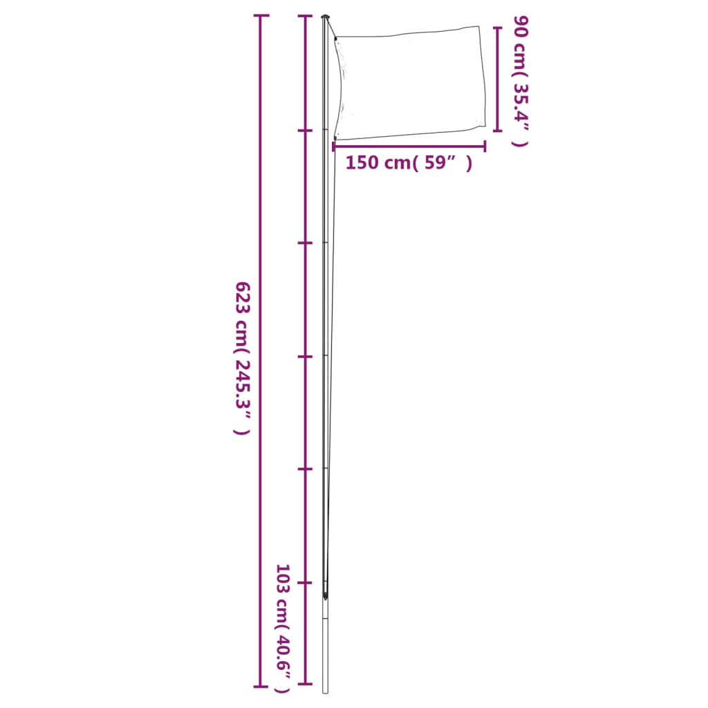Tyskland flag og flagstang 6,23 m aluminium