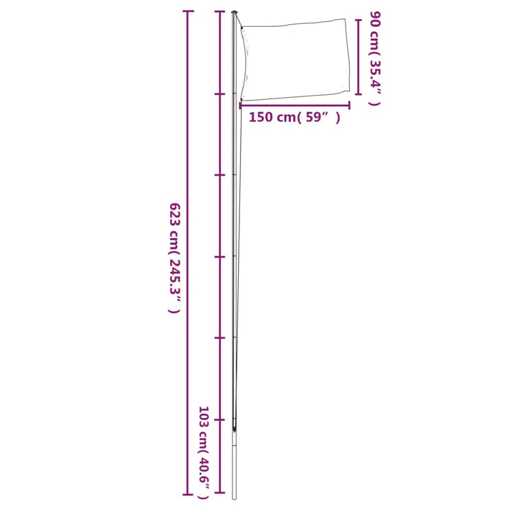 Tyskland flag og flagstang 6,23 m aluminium