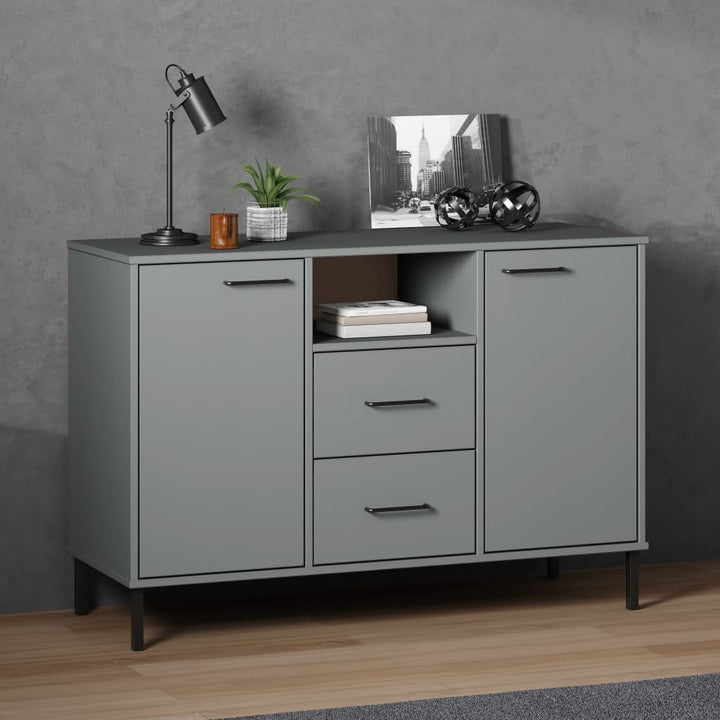 skænk med metalben OSLO 113x40x77 cm massivt træ grå