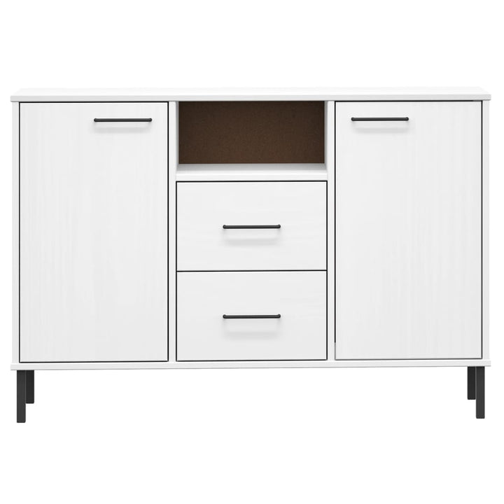 skænk med metalben OSLO 113x40x77 cm massivt træ hvid
