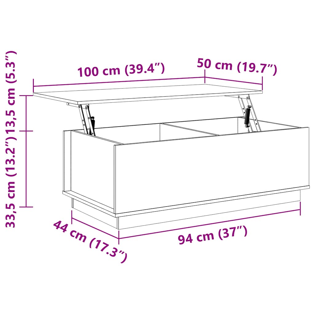 sofabord 100x50x35 cm massivt fyrretræ hvid