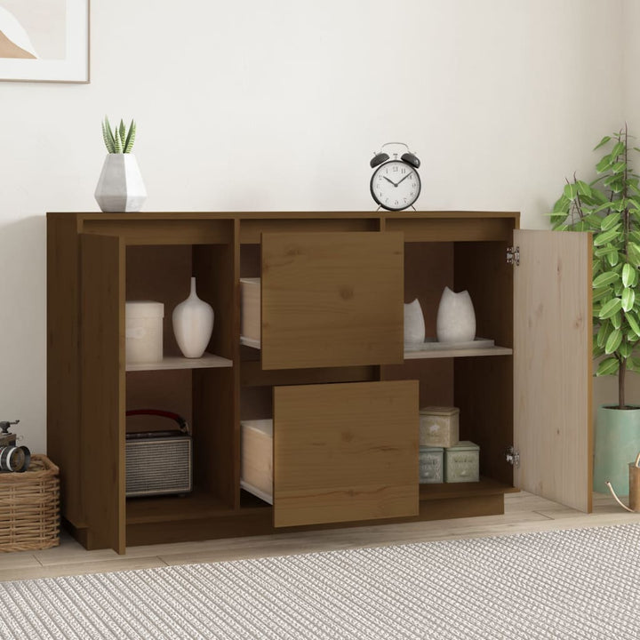 skænk 111x34x75 cm massivt fyrretræ gyldenbrun