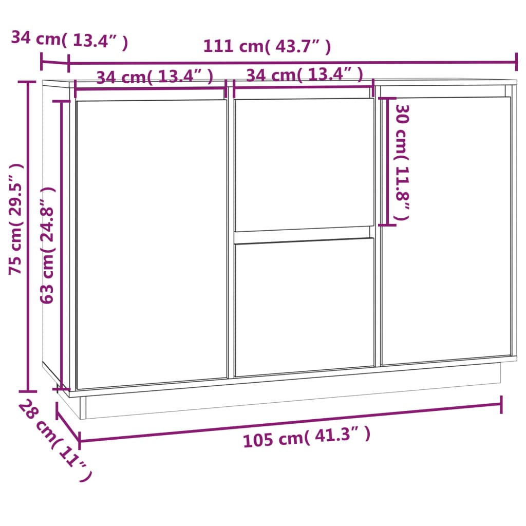 skænk 111x34x75 cm massivt fyrretræ gyldenbrun