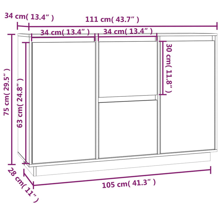 skænk 111x34x75 cm massivt fyrretræ gyldenbrun