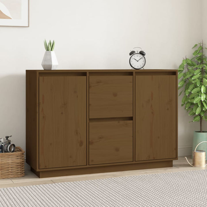 skænk 111x34x75 cm massivt fyrretræ gyldenbrun