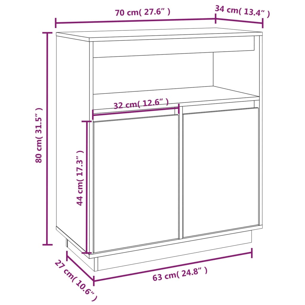 skænk 70x34x80 cm massivt fyrretræ