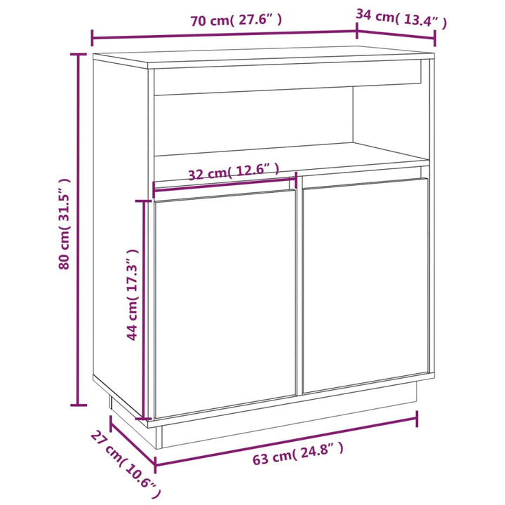 skænk 70x34x80 cm massivt fyrretræ