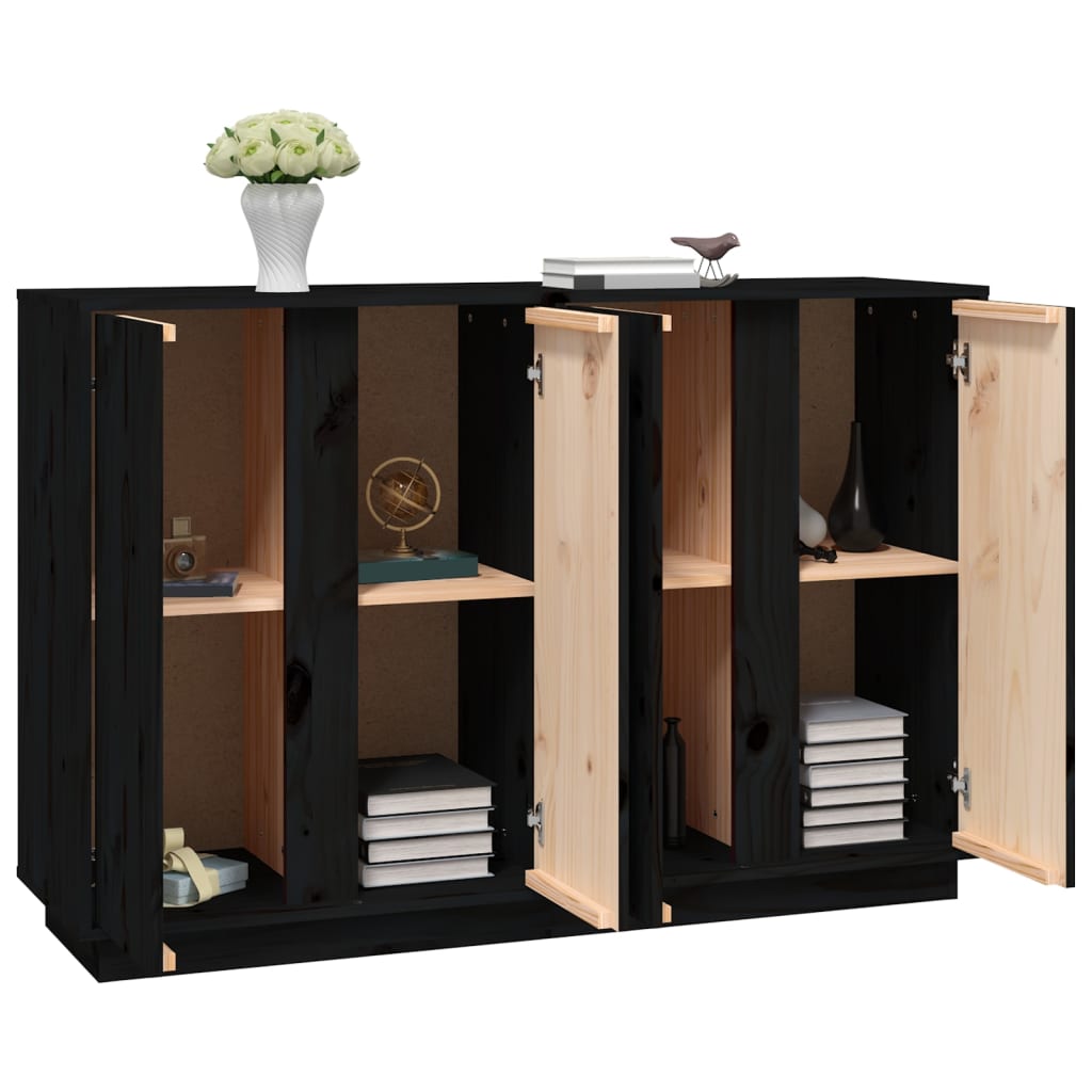 skænk 120x35x80 cm massivt fyrretræ sort