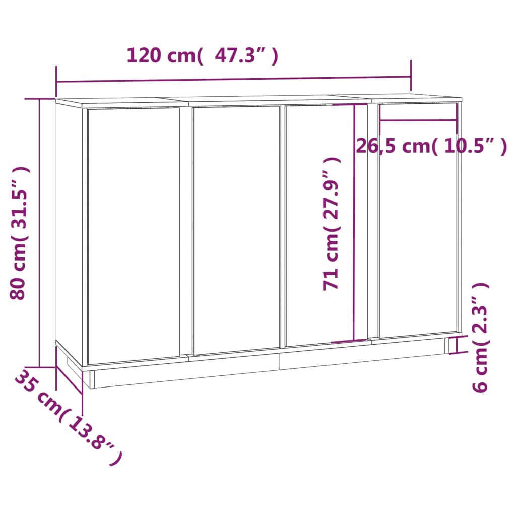 skænk 120x35x80 cm massivt fyrretræ sort