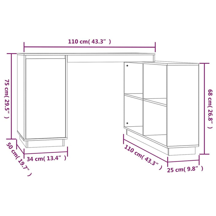 skrivebord 110x50x75 cm massivt fyrretræ grå
