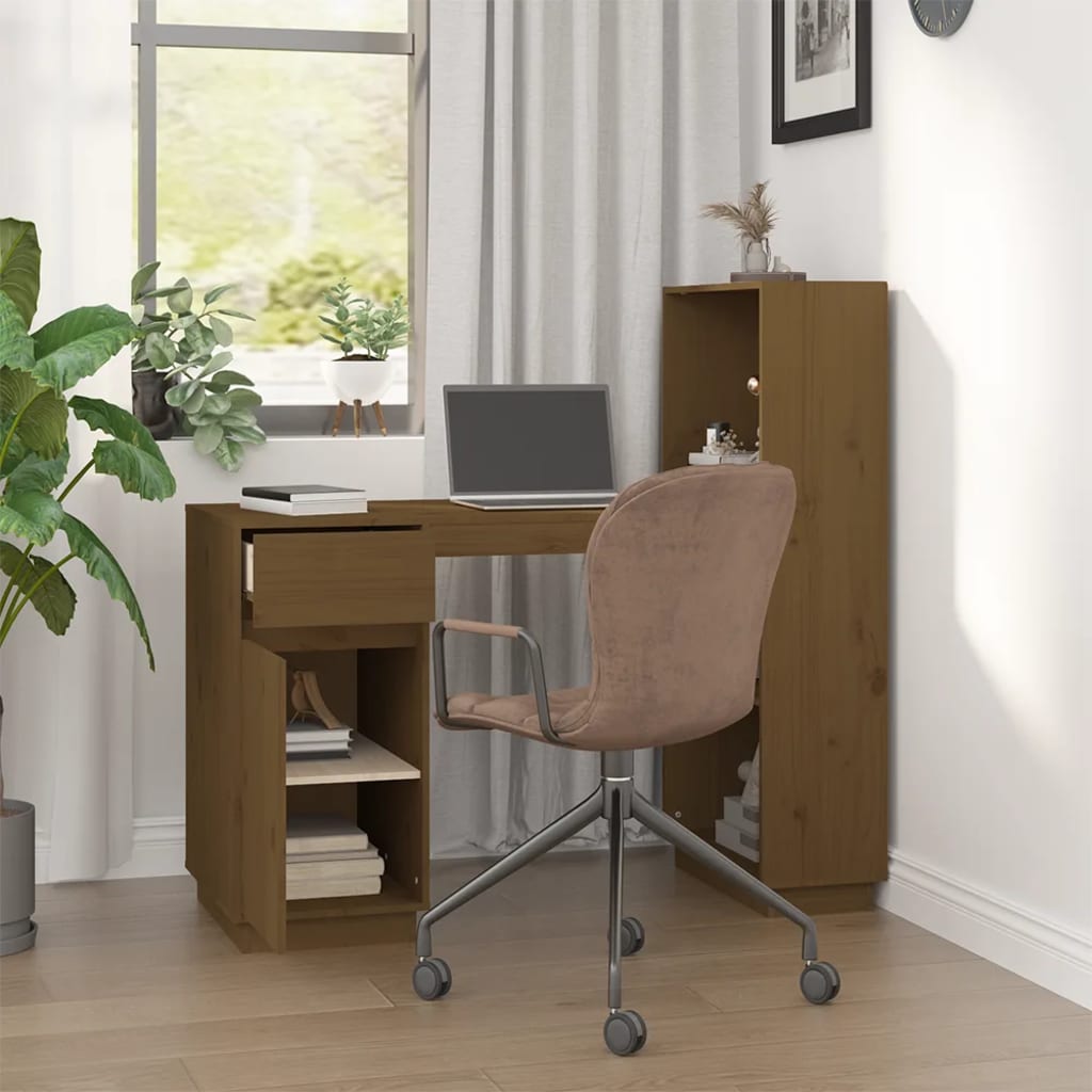 skrivebord 110x53x117 cm massivt fyrretræ gyldenbrun