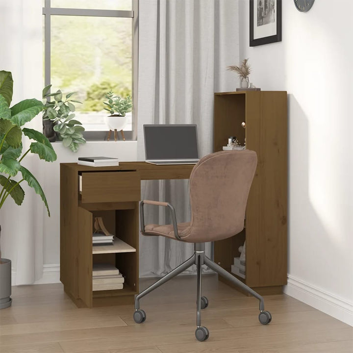 skrivebord 110x53x117 cm massivt fyrretræ gyldenbrun