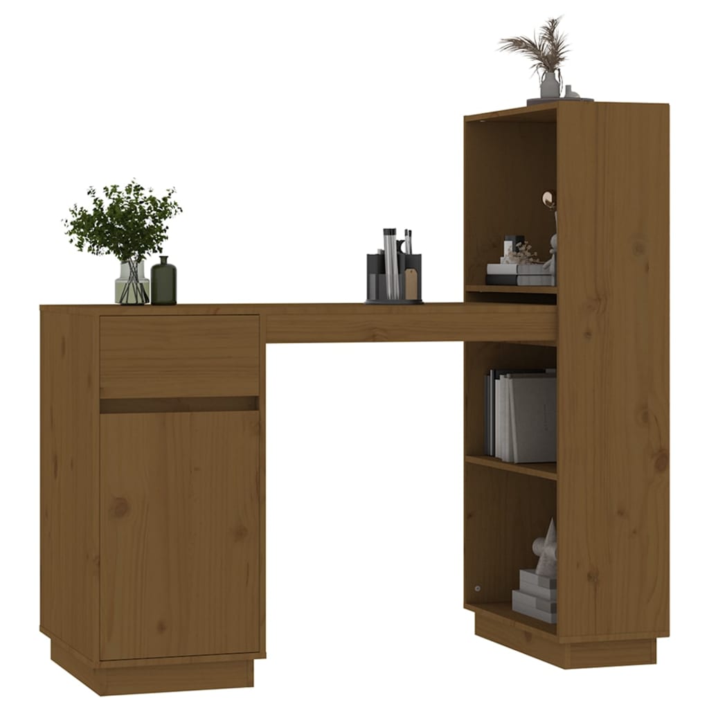 skrivebord 110x53x117 cm massivt fyrretræ gyldenbrun