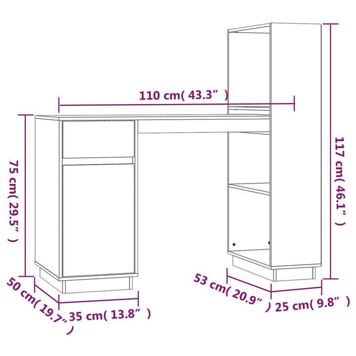 skrivebord 110x53x117 cm massivt fyrretræ gyldenbrun