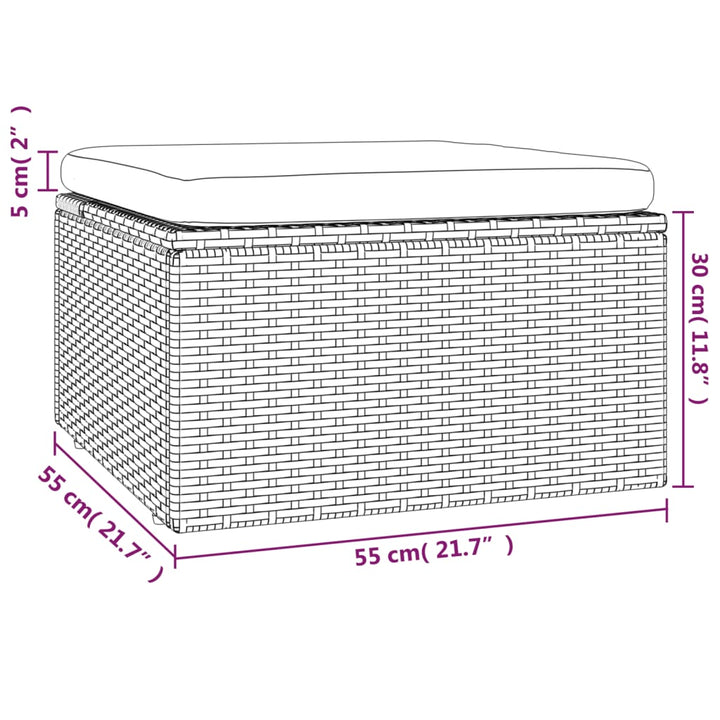 fodskammel med hynde til haven 55x55x30 cm polyrattan grå