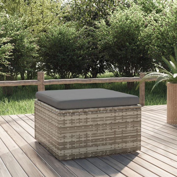 fodskammel med hynde til haven 55x55x30 cm polyrattan grå