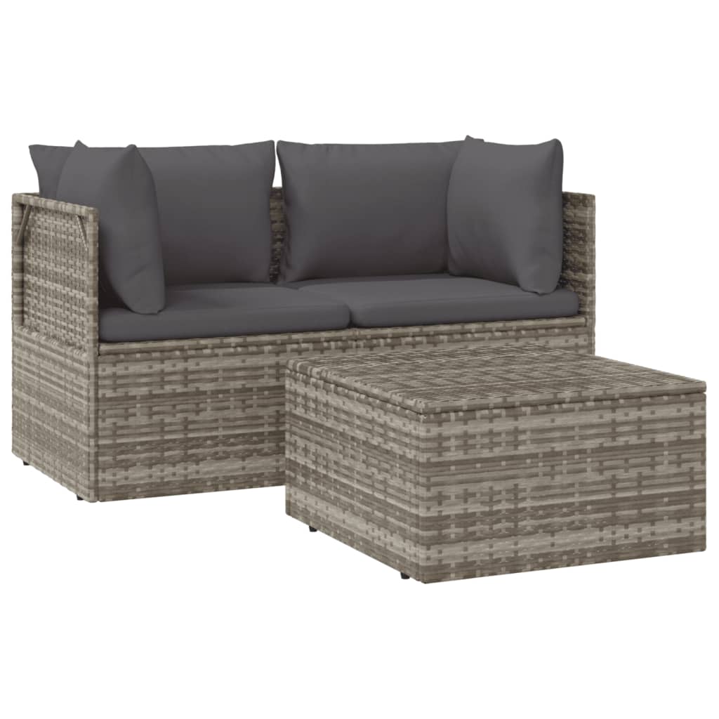 loungesæt til haven 3 dele med hynder polyrattan grå