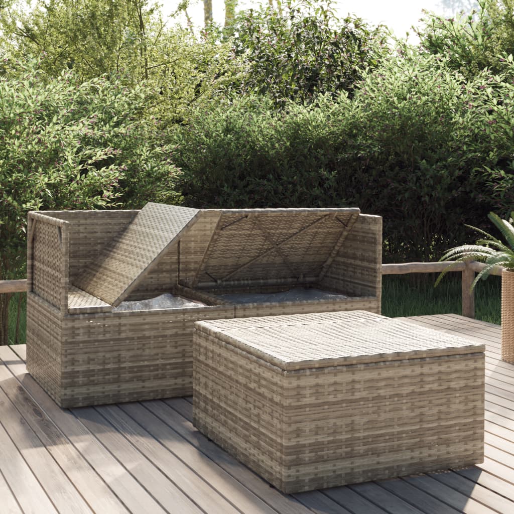 loungesæt til haven 3 dele med hynder polyrattan grå