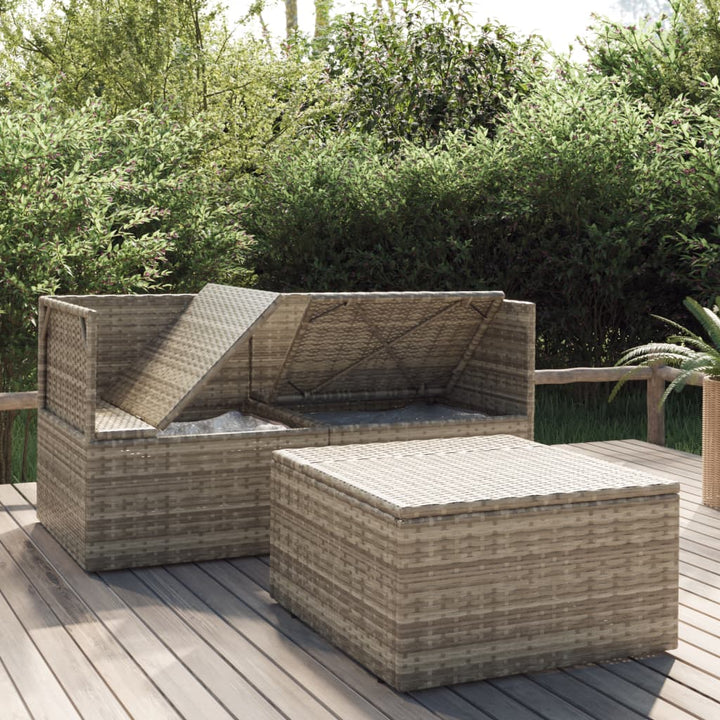 loungesæt til haven 3 dele med hynder polyrattan grå