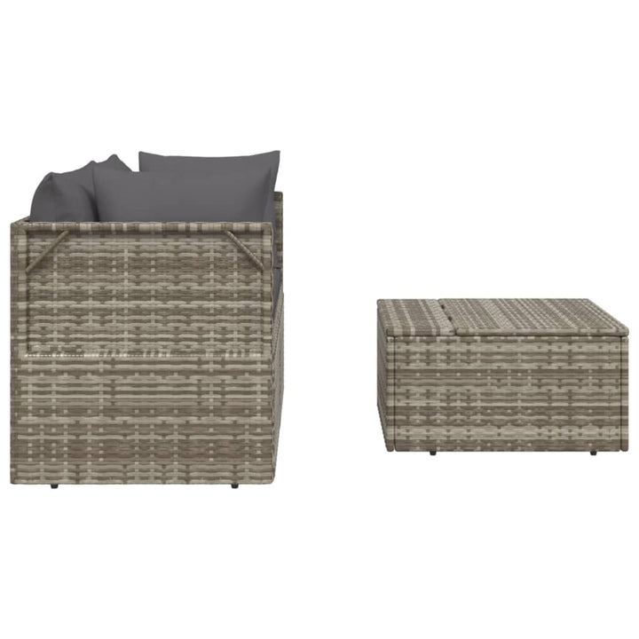 loungesæt til haven 3 dele med hynder polyrattan grå