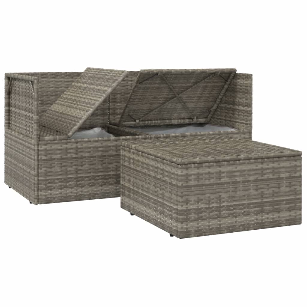 loungesæt til haven 3 dele med hynder polyrattan grå