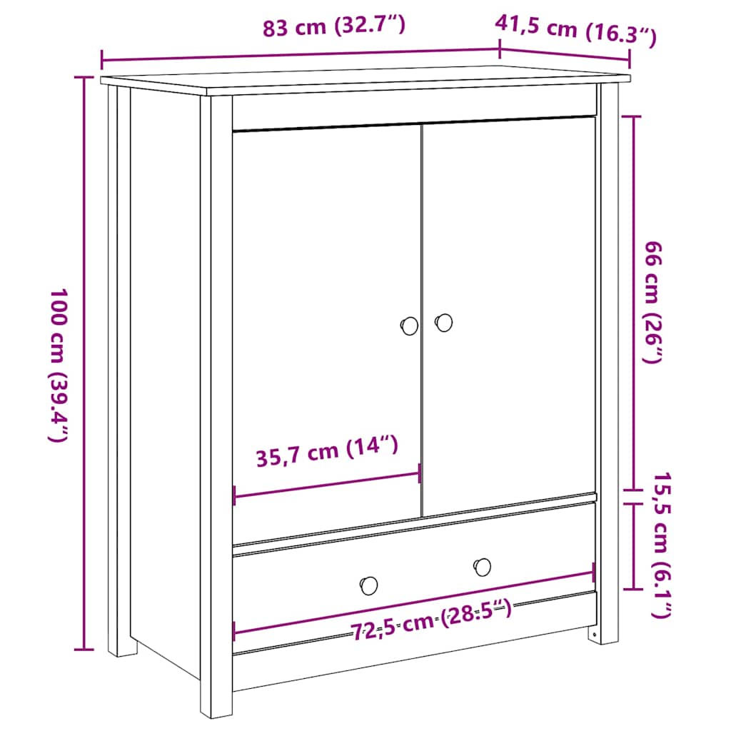 skab 83x41,5x100 cm massivt fyrretræ hvid