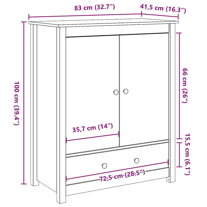 skab 83x41,5x100 cm massivt fyrretræ hvid