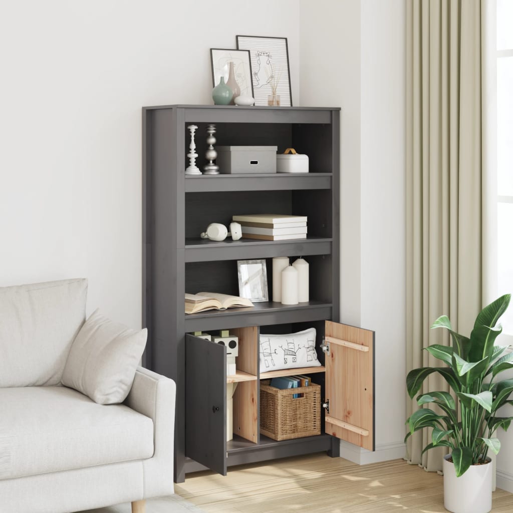 skab 80x35x154 cm massivt fyrretræ grå