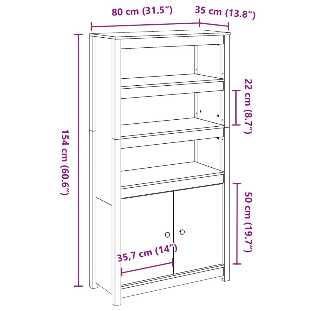 skab 80x35x154 cm massivt fyrretræ sort