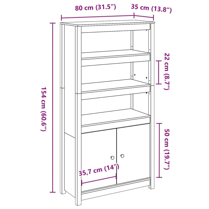 skab 80x35x154 cm massivt fyrretræ sort