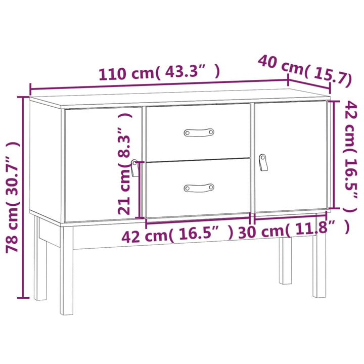 skænk 110x40x78 cm massivt fyrretræ grå