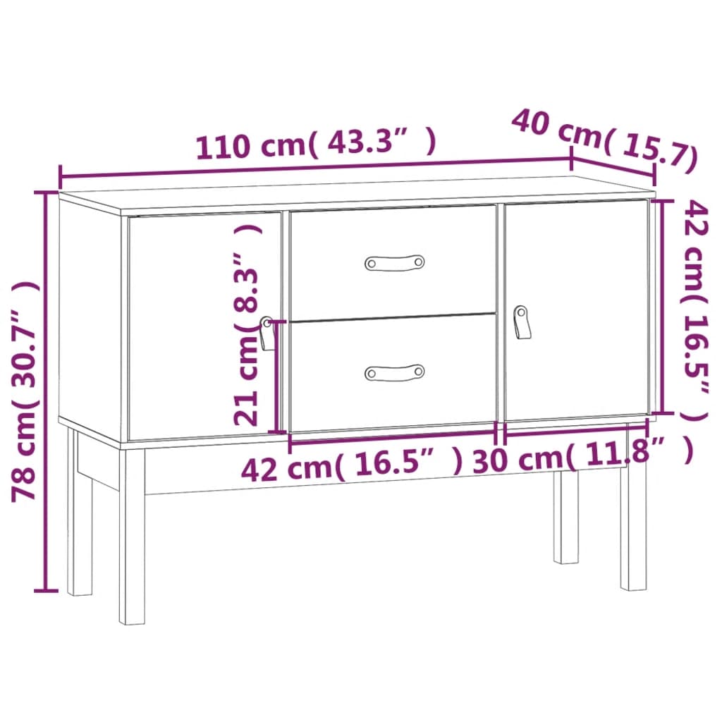 skænk 110x40x78 cm massivt fyrretræ sort