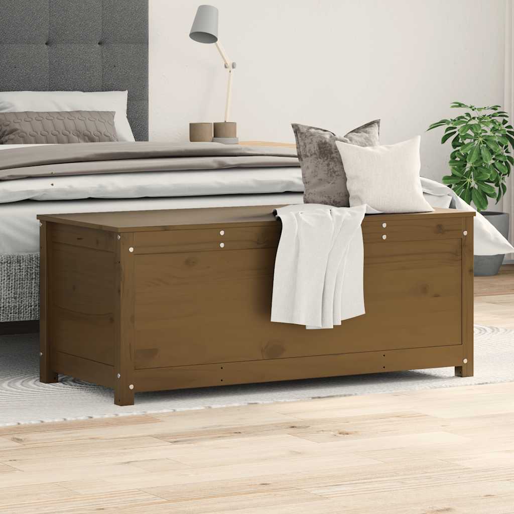 opbevaringskasse 110x50x45,5 cm massivt fyrretræ gyldenbrun