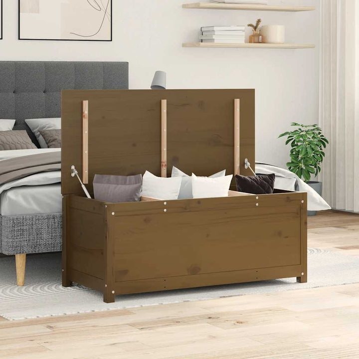 opbevaringskasse 110x50x45,5 cm massivt fyrretræ gyldenbrun