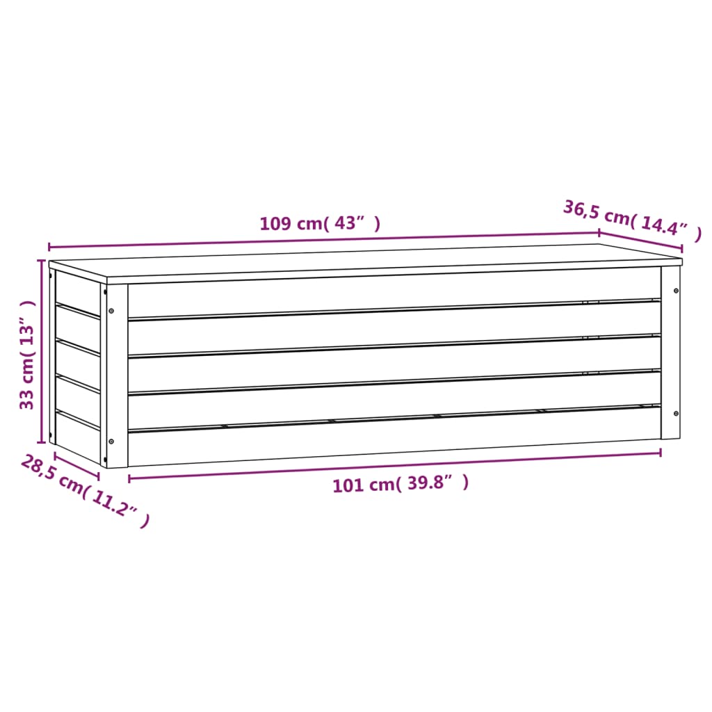 opbevaringskasse 109x36,5x33 cm massivt fyrretræ hvid