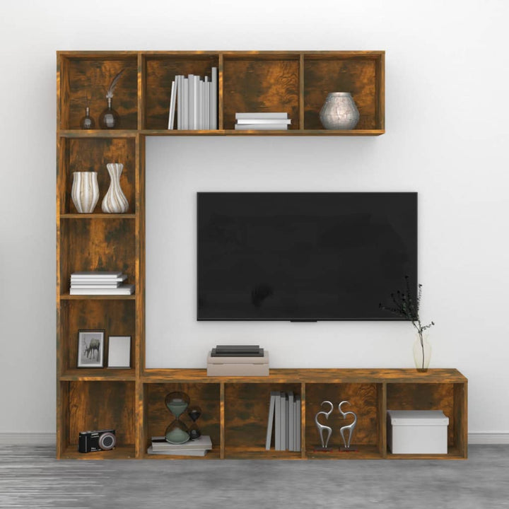 bogreol/tv-skabe 3 dele 180x30x180 cm røget egetræsfarve