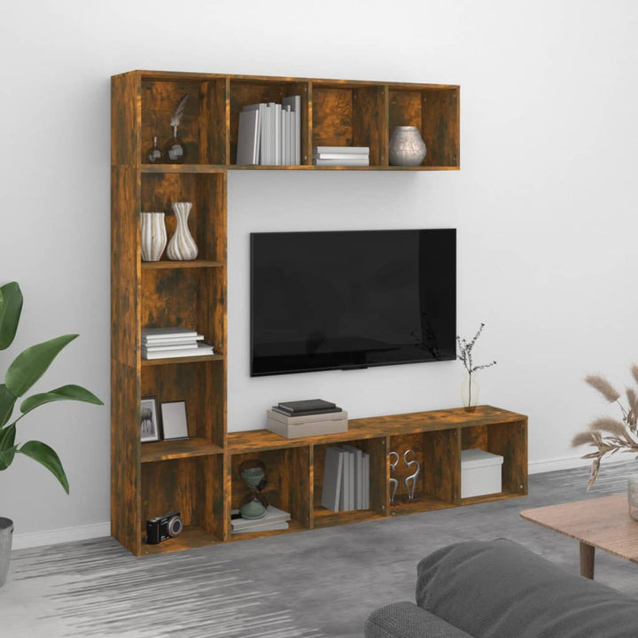 bogreol/tv-skabe 3 dele 180x30x180 cm røget egetræsfarve