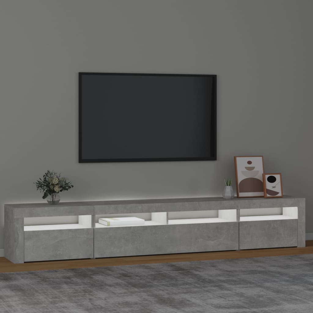 sengebord med LED-lys 240x35x40 cm betongrå