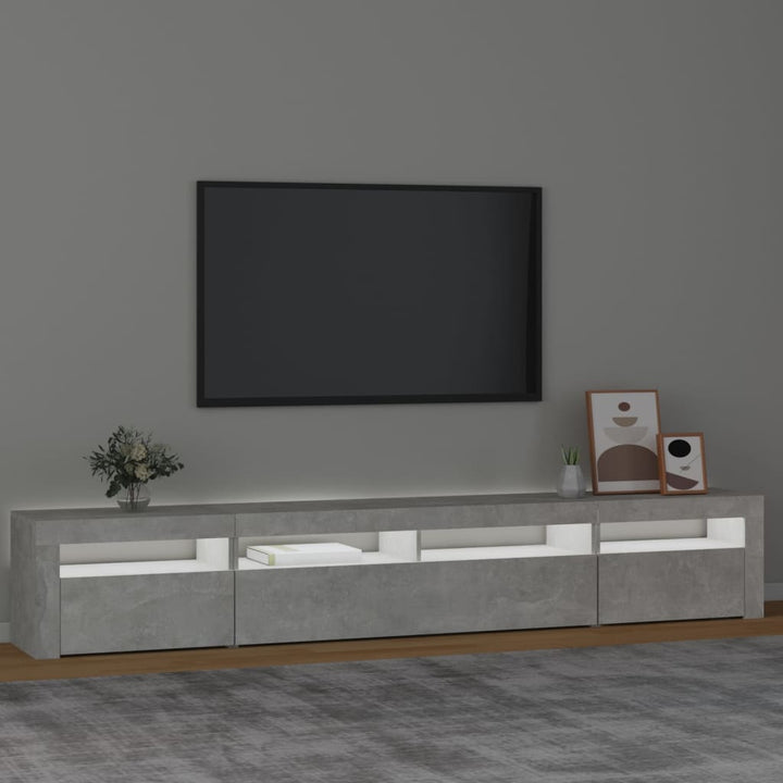 sengebord med LED-lys 240x35x40 cm betongrå