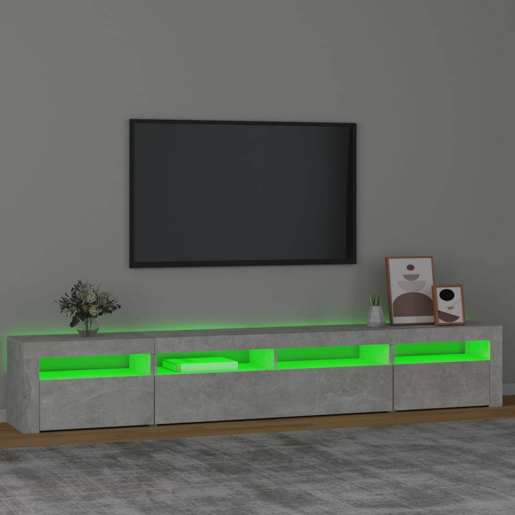 sengebord med LED-lys 240x35x40 cm betongrå