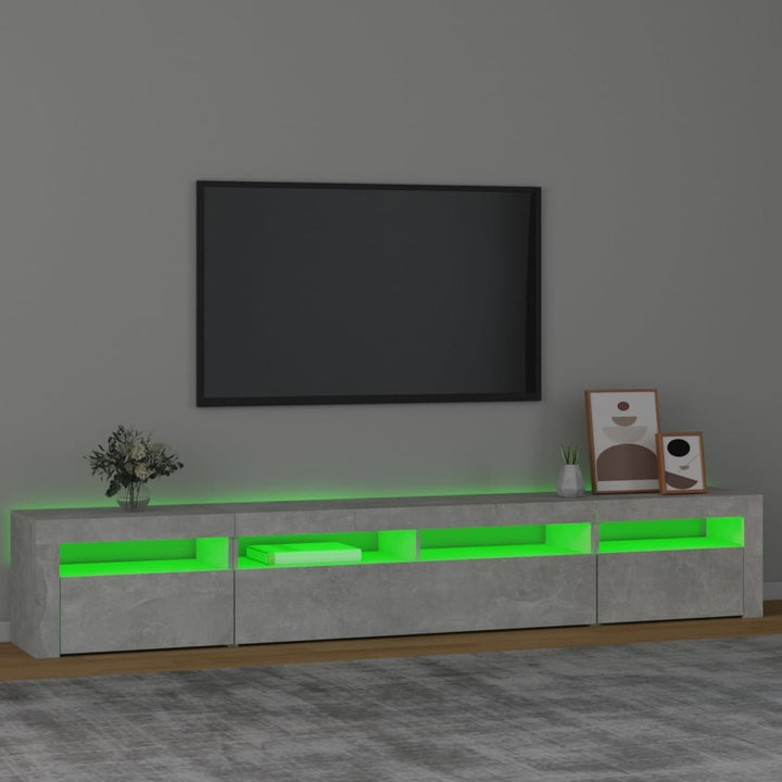 sengebord med LED-lys 240x35x40 cm betongrå