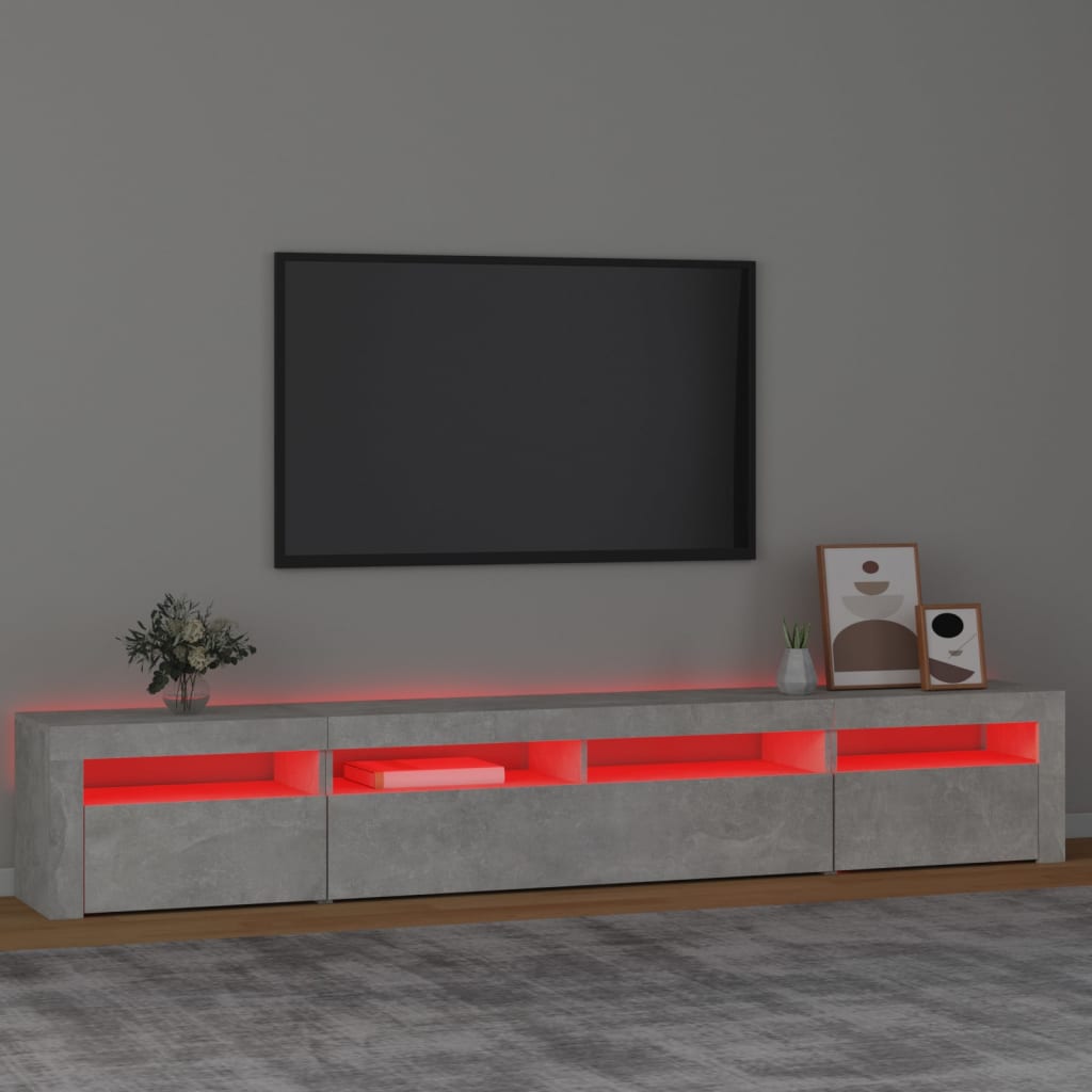sengebord med LED-lys 240x35x40 cm betongrå